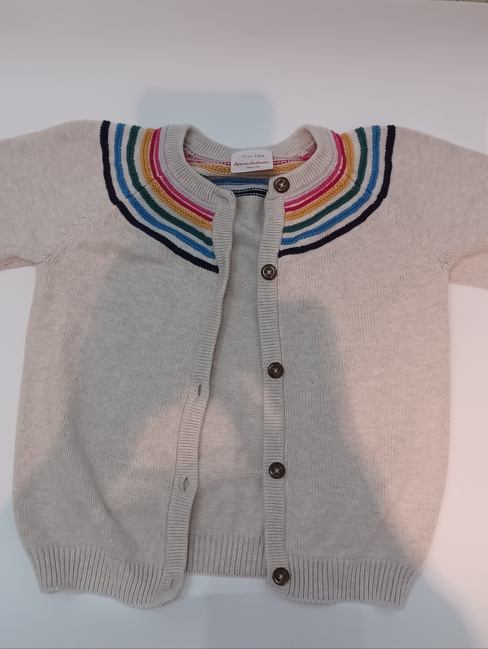 Kids Cream Cardigan with Rainbow Yoke - Picture 3 of 3